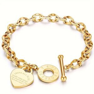 Gold Heart Proverbs 4:23 Toggle Bracelet 
